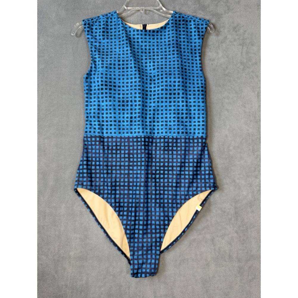 Summersalt Women's The Surf Blue Gingham One Piece Swimsuit Size 10 Zip Back